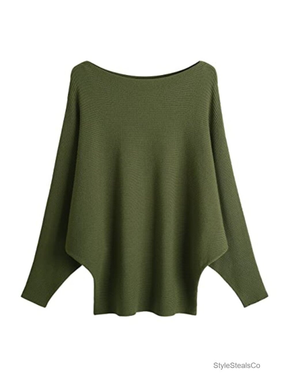 Oversized Ribbed Knit Sweater Boat Neck Batwing Sleeves Pullover